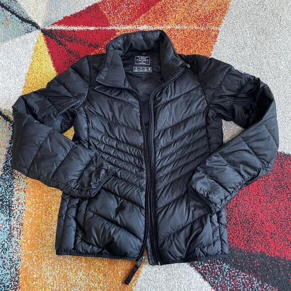 Abercrombie Fitch Jacket Womens XS Black Down Insulated Puffer Nylon Packable - Picture 1 of 4